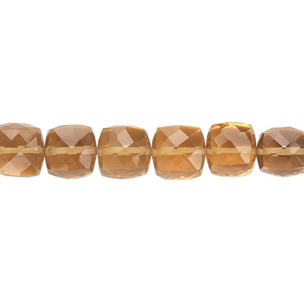 Golden quartz 1pkg10, hand-cut faceted cube bead 8mm image number 0