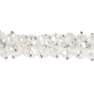 Drop, crystal and silver-plated copper, clear AB, 12mm wide cluster with 6x5mm faceted rondelle. Sold per 7-1/2 inch strand, approximately 120 drops.