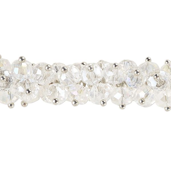 Drop, crystal and silver-plated copper, clear AB, 12mm wide cluster with 6x5mm faceted rondelle. Sold per 7-1/2 inch strand, approximately 120 drops. image number 0