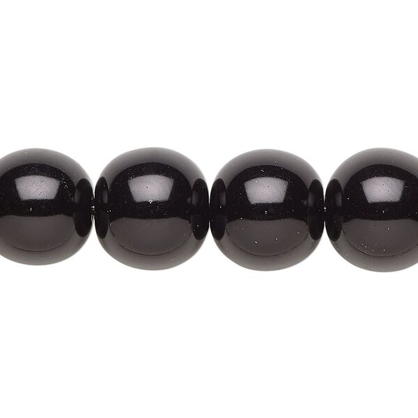 Bead, crystal pearl, black, 14mm round. Sold per 15-1/2" to 16" strand, approximately 25 beads. image number 0