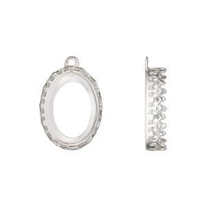 Drop, sterling silver, 18x13mm oval with decorative trim and open back with 16x12mm oval cabochon bezel setting. Sold individually.