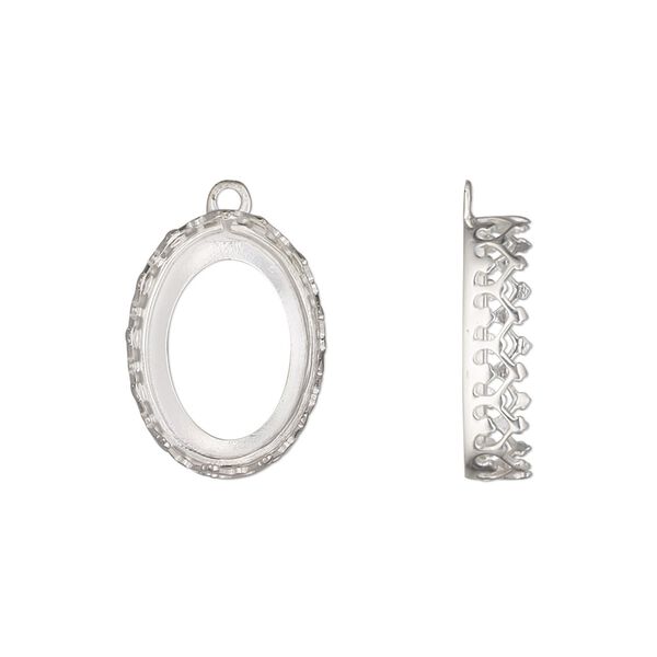 Drop, sterling silver, 18x13mm oval with decorative trim and open back with 16x12mm oval cabochon bezel setting. Sold individually. image number 0