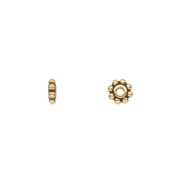 Bead, TierraCast®, antique gold-plated pewter (tin-based alloy), 6x2mm beaded rondelle. Sold per pkg of 20. image number 0