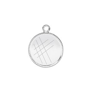 Drop, silver-plated brass, 16mm round with beaded edge and 15mm round bezel cup setting. Sold per pkg of 6.