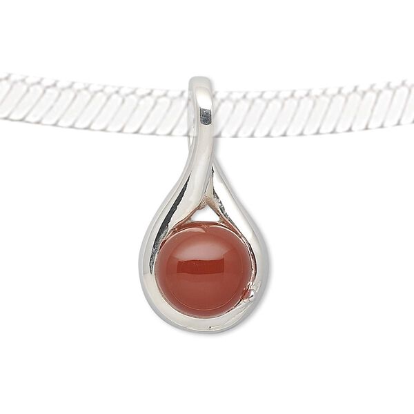 Pendant, carnelian (dyed / heated) and sterling silver, 28x14mm teardrop with 10mm round. Sold individually. image number 0