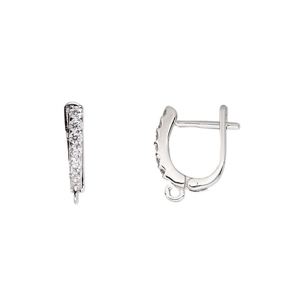 Earring, cubic zirconia and sterling silver, clear, 11mm oval with open loop and latch-back closure. Sold per pair. image number 0