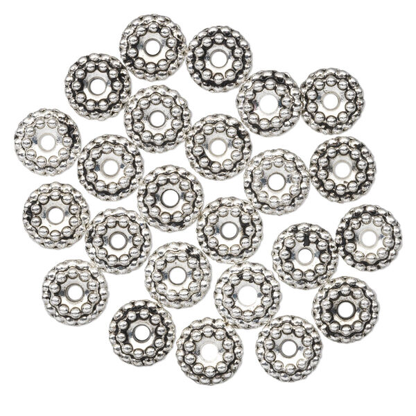 Bead, antiqued "pewter" (zinc-based alloy), 7.5mm beaded rondelle with dots. Sold per pkg of 24. image number 0