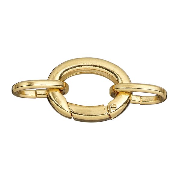 Clasp, self-closing hook, gold-plated brass, 20x16mm with (2) 14x10mm oval jump rings. Sold per pkg of 2. image number 0