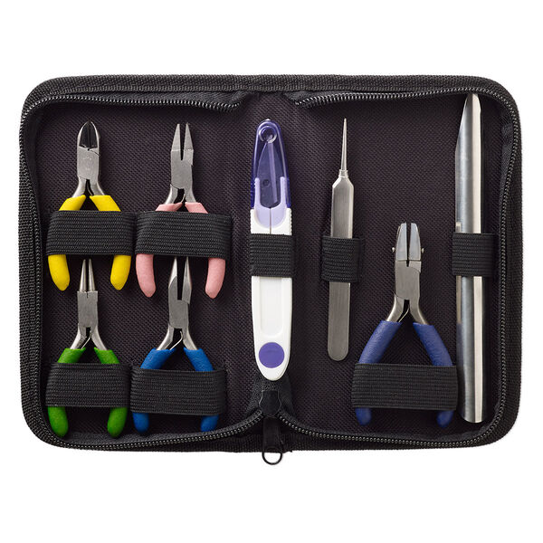 Tool set, vinyl / plastic / steel, multicolored, 6-3/4 x 4-1/4 inch case with zipper. Sold per 8-piece set. image number 0