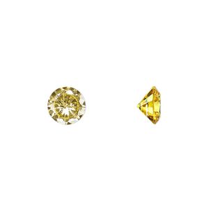 Gem, cubic zirconia, topaz gold, 8mm faceted round, Mohs hardness 8-1/2. Sold individually.