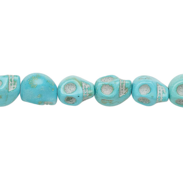 Bead, "turquoise" (resin) (imitation), light blue, 9x7mm-10x8mm skull. Sold per 15-inch strand. image number 0