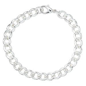 Chain 1pkg1 steel, 7.2mm curb, 7 inch / lobster claw clasp silver finish
