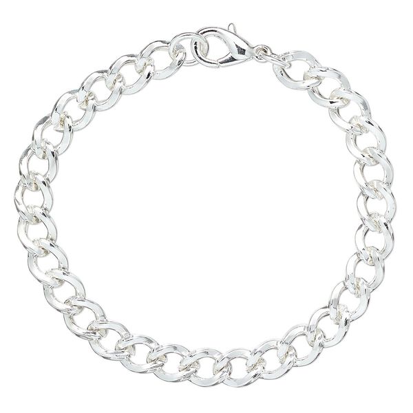 Chain 1pkg1 steel, 7.2mm curb, 7 inch / lobster claw clasp silver finish image number 0