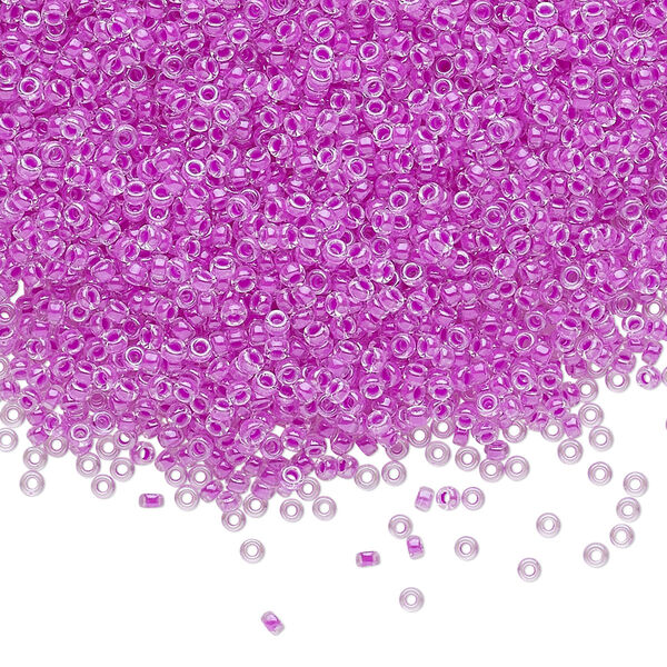 Seed bead, Miyuki, glass, pkg/250g, #15 rocaille, translucent luminous inside dyed color purple, (RR-4303). image number 0