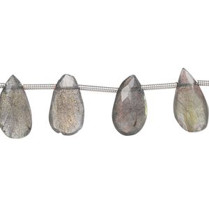 Labradorite 1pkg17, hand-cut top-drilled faceted puffed teardrop bead natural 10x8mm-14x10mm