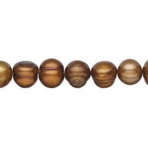 Freshwater pearl 1pkg1, semi-round, 15 inch antique gold 7-9mm cultured