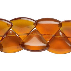 Bead, glass, translucent honey, 18x15mm-19x16mm top-drilled puffed teardrop. Sold per 12-inch strand, approximately 40 beads.