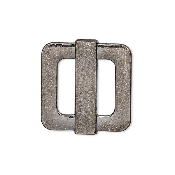 Slide, gunmetal-finished "pewter" (zinc-based alloy), 25x23mm single-sided rectangle, 14x4mm hole. Sold per pkg of 4. image number 0