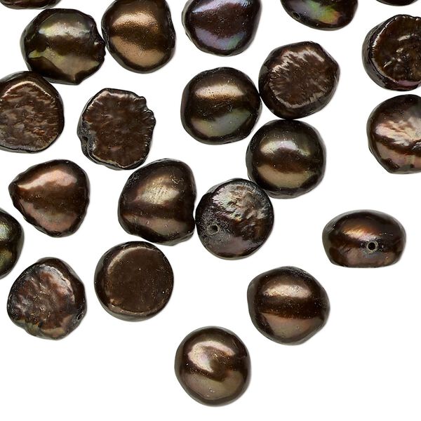 Pearl, cultured freshwater (dyed), dark bronze, 8-10mm flat-sided potato, D grade, Mohs hardness 2-1/2 to 4. Sold per 15-inch strand. image number 0
