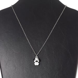 Necklace, glass rhinestone / enamel / silver-finished "pewter" (zinc-based alloy) / steel, white / black / clear, 20x18mm dog, 18 inches with 3-inch extender chain and lobster claw clasp. Sold individually.
