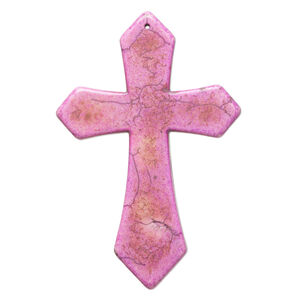 "Magnesite" / resin 1pkg1, top-drilled cross focal pink brown 3.5x2.5 inch