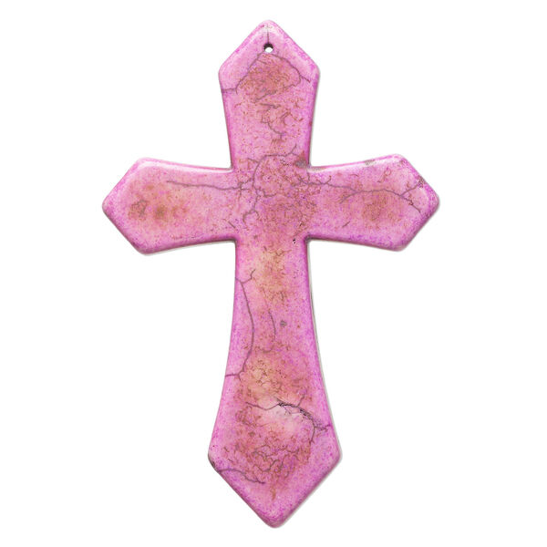 "Magnesite" / resin 1pkg1, top-drilled cross focal pink brown 3.5x2.5 inch image number 0
