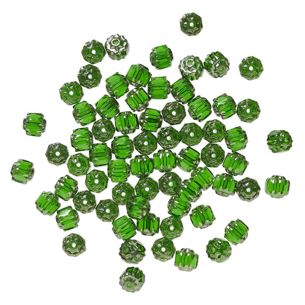 Bead, Czech glass 1pkg60, emerald green and metallic emerald green, 6mm round cathedral. image number 1