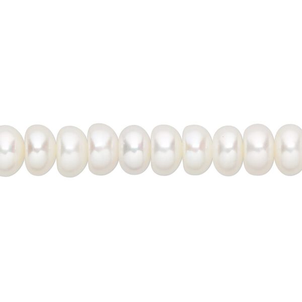 Pearl, cultured freshwater (bleached), white, 7-8mm button, B grade, Mohs hardness 2-1/2 to 4. Sold per 15-1/2" to 16" strand. image number 0