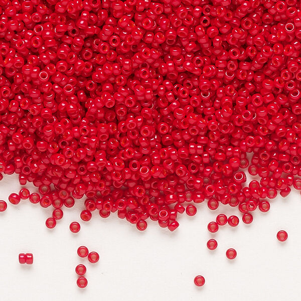 Seed bead, Miyuki, glass, pkg/35g, #15 rocaille, opaque semi-matte bright red, (RR-1684). image number 0