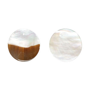 Focal, mother-of-pearl shell (natural), 2-tone, white / brown, 15mm round, Mohs hardness 3-1/2. Sold per pkg of 2.