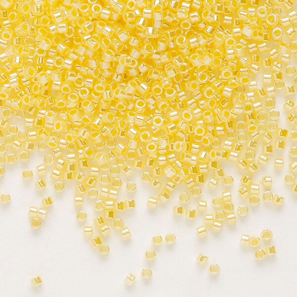 Seed bead, Delica®, glass, pkg/50g, #11 round, opaque inside dyed color luster light daffodil (DB-0233). image number 0