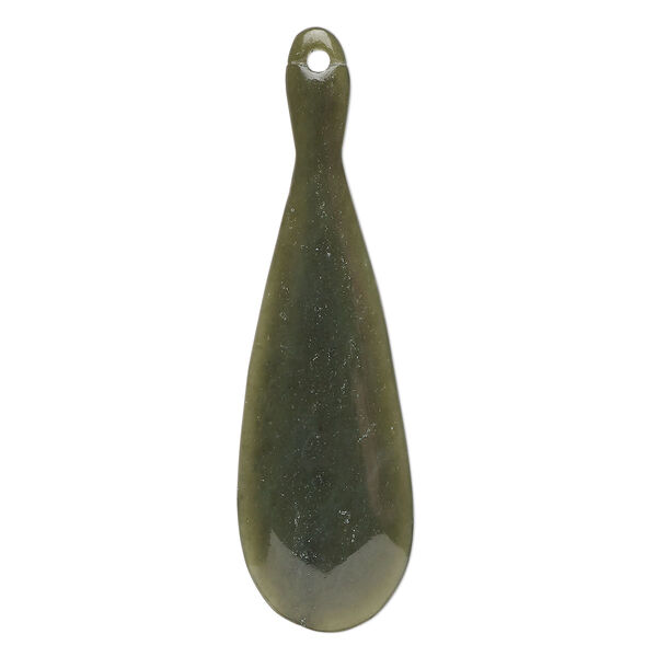 Nephrite jade 1pkg1, hand-cut double-sided paddle focal natural B grade, 2x0.666 inch image number 0
