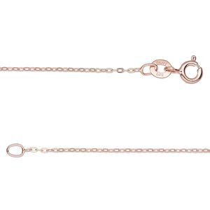 Chain 1pkg1 rose gold-plated sterling silver cable, 1mm flat / springring clasp, Gossamer™ 18 inch