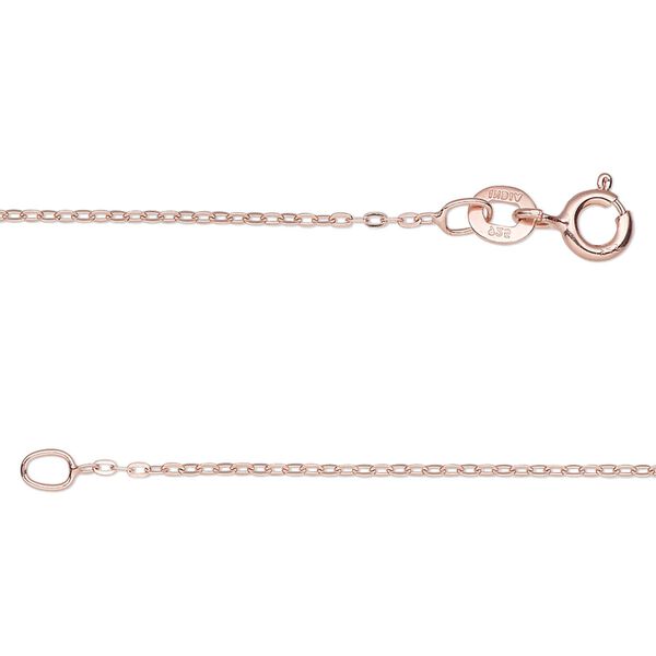 Chain, Gossamer™, rose gold-plated sterling silver, 1mm flat cable, 18 inches with springring clasp. Sold individually. image number 0