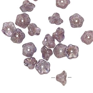 Bead, Preciosa, Czech pressed glass, translucent lilac gold luster, 7x4.5mm flower. Sold per pkg of 20.