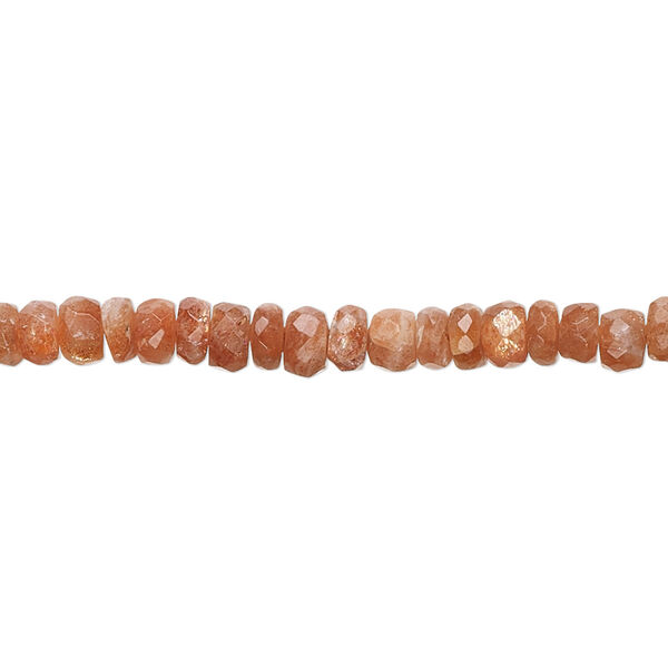 Bead, sunstone (natural), 4x2mm-5x3mm hand-cut faceted rondelle with 0.4-1.4mm hole, B- grade, Mohs hardness 6 to 6-1/2. Sold per 13-inch strand, approximately 150 beads. image number 0