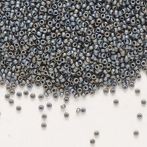 Seed bead, Miyuki, glass, pkg/35g, #15 rocaille, opaque matte metallic silver grey, (RR-2002).
