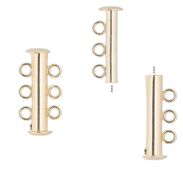 Clasp, 3-strand slide lock, 14Kt gold-filled, 21x5mm tube. Sold individually. image number 0