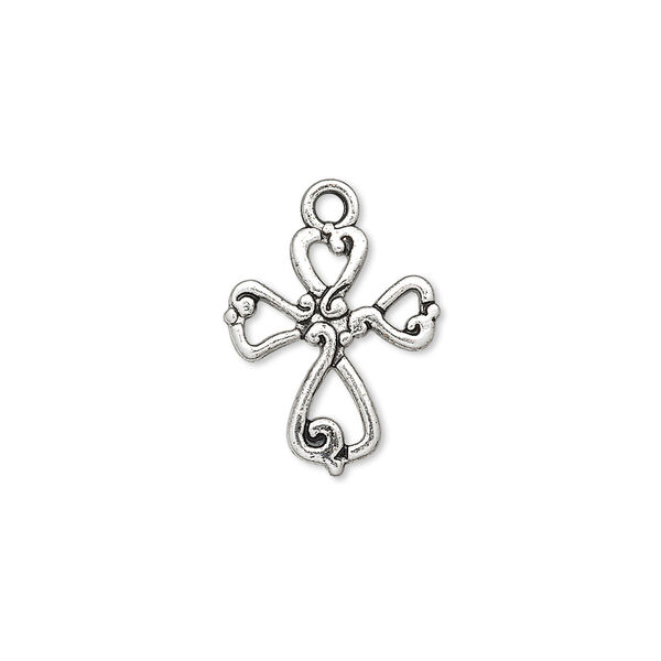 Drop, antique silver-finished "pewter" (zinc-based alloy), 16.5x14.5mm double-sided open cross. Sold per pkg of 10. image number 0