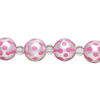 Bead, glass 1pkg8, opaque pink and white, 10mm hand-painted round. image number 0