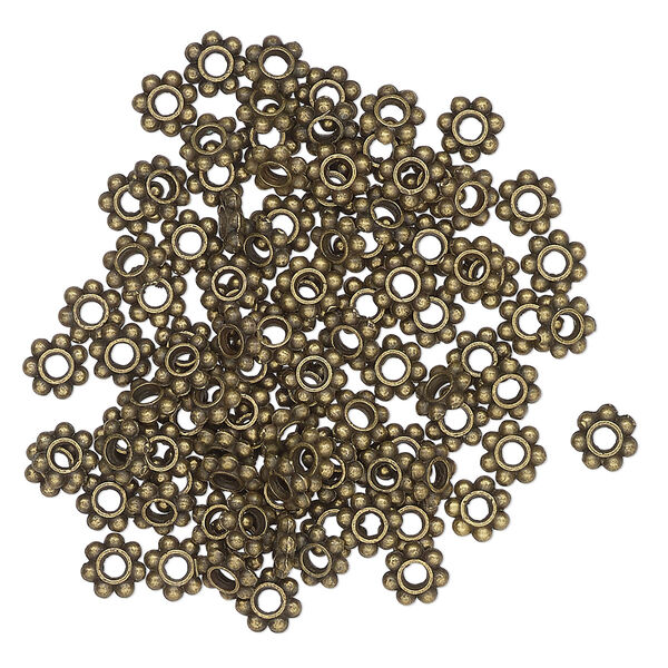 Bead, antique brass-finished "pewter" (zinc-based alloy), 5mm beaded rondelle. Sold per pkg of 100. image number 0