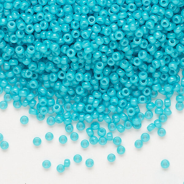 Seed bead, Miyuki, glass, pkg/25g, #11 rocaille, opaque outside dyed turquoise green, (RR-1483). image number 0