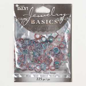 Jump ring mix, anodized steel, mixed colors, 4-8mm round, 2.2-6.3mm inside diameter, 19 gauge. Sold per pkg of 225.