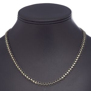 Necklace, epoxy and gold-finished brass, black, 6.5mm wide with wreath design, 18 inches with 2-inch extender chain and lobster claw clasp. Sold individually.