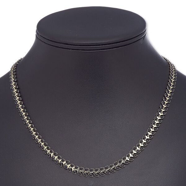 Necklace, epoxy and gold-finished brass, black, 6.5mm wide with wreath design, 18 inches with 2-inch extender chain and lobster claw clasp. Sold individually. image number 0