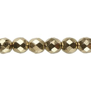 Bead, Czech fire-polished glass, opaque light bronze, 8mm faceted round. Sold per 15-1/2" to 16" strand, approximately 50 beads.