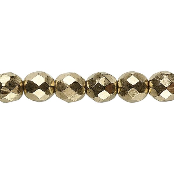 Bead, Czech fire-polished glass, opaque light bronze, 8mm faceted round. Sold per 15-1/2" to 16" strand, approximately 50 beads. image number 0