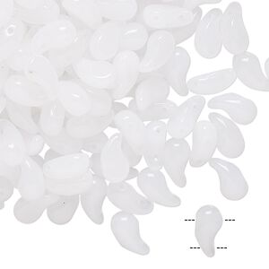 Bead, Zoliduo®, Czech pressed glass, translucent white, 8x5mm double-drilled right-facing comma. Sold per pkg of 30.