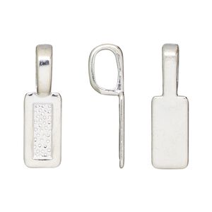 Bail, glue-on, silver-finished "pewter" (zinc-based alloy), 25.5x7.5mm rectangle with 15.5x7.5mm pad. Sold per pkg of 20.