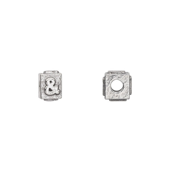 Bead, antiqued pewter (tin-based alloy), 8x6mm rectangle with ampersand (&) symbol. Sold per pkg of 4. image number 0